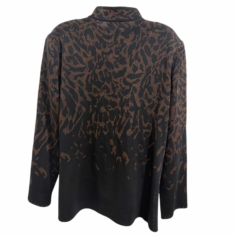 Ming Wang Animal Print Rhinestone Trim Knit Cardigan Jacket size Large - Picture 2 of 8